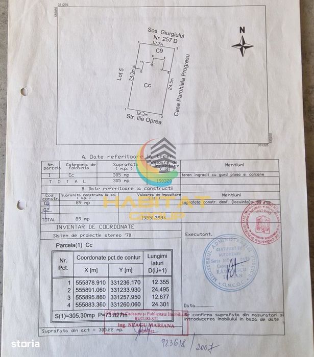 Teren 305 mp + casă demolabilă  Berceni –Luica utilități