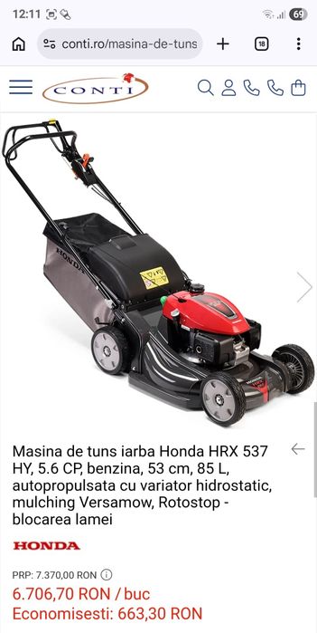 Mașina de tuns iarba / gazon Honda HRX 537