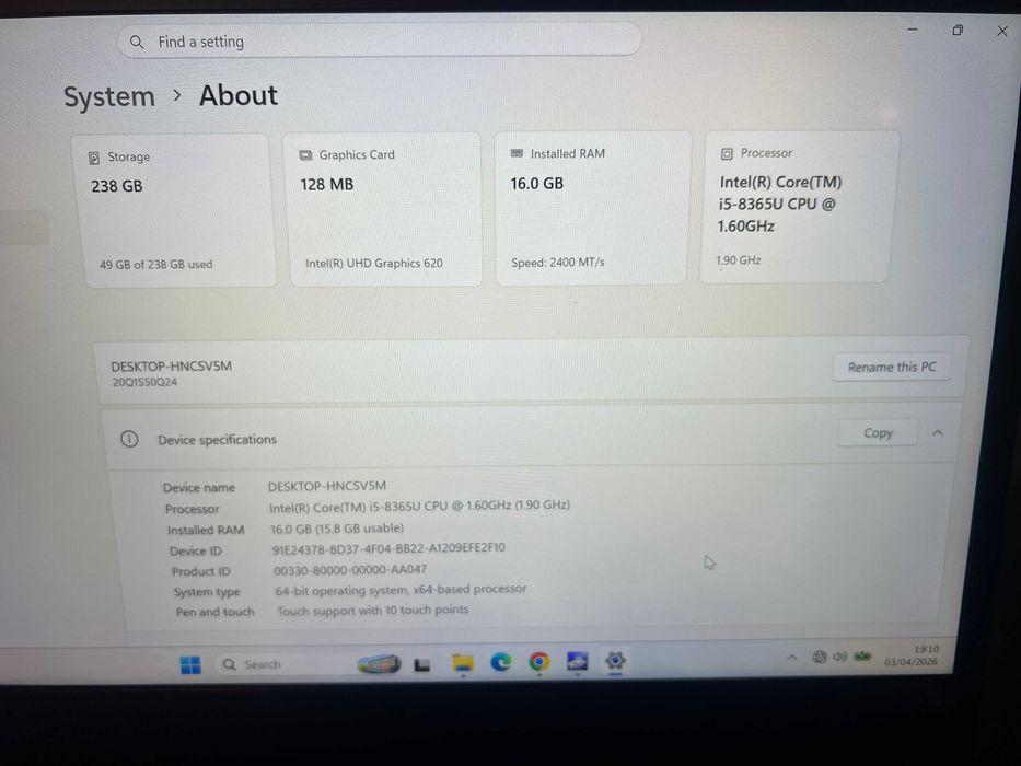 Lenovo ThinkPad X390 – i5-8365U, 16GB RAM, 256GB SSD (Touch/Non-Touch) Бизнес Клас Лаптоп