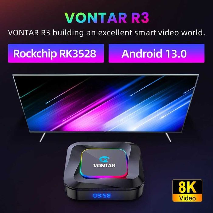 TV Box 4K Vontar R3 Android 13, Quad Core, 4 GB RAM, 32 GB, Wifi 6