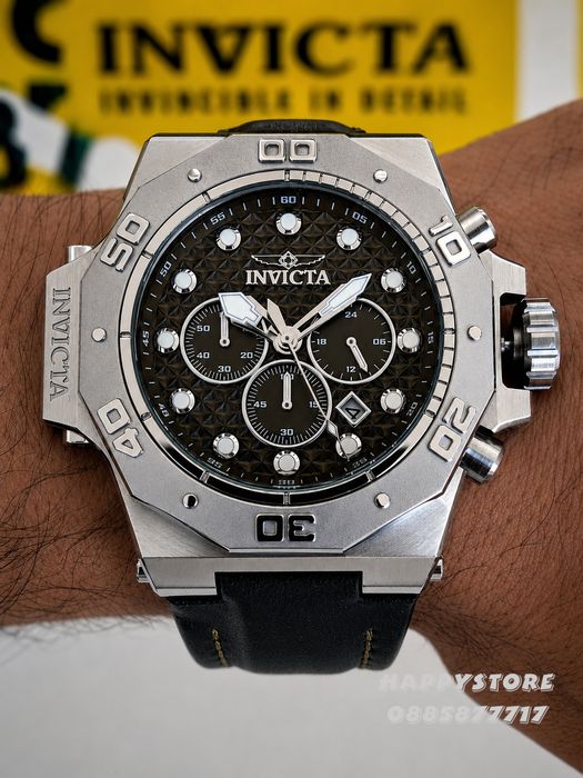 INVICTA Akula leather olive green 58 mm, Инвикта нов мъжки часовник