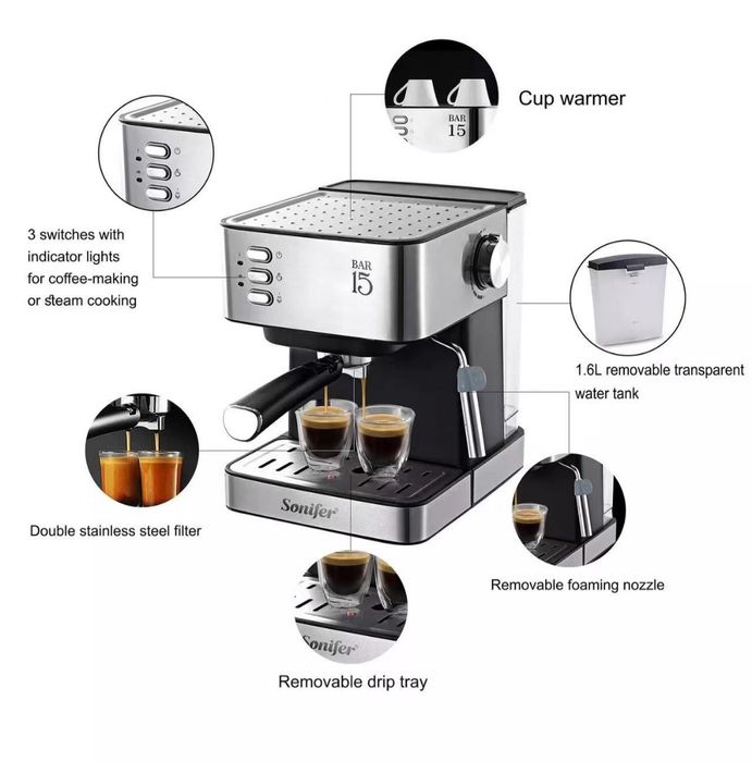 Кофемашина кофеварка эспрессо латте капучино Sonifer sf-3535