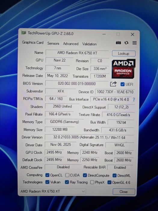 Placa video Radeon 6750xt oc 12gb Ddr