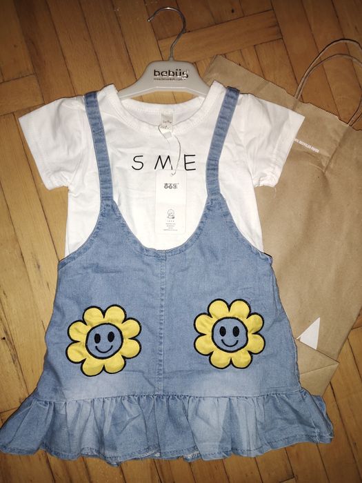 Комбенизон платье с кофтой джинсы обманка двойка для девочек1 1.5