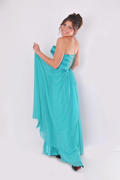 Бална тюркоазена дълга рокля