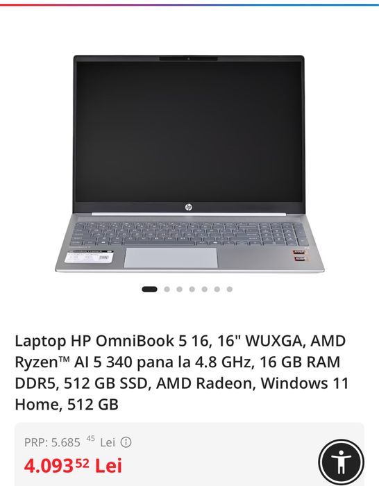 HP OmniBook 5 16" display 2k Ryzen 5 1TB SSD, SIGILAT, Ocazie, model 2025