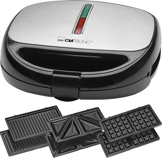 Clatronic ST/WA 3670 Гофретник със сменяеми котлони Черен, Неръждаема стомана