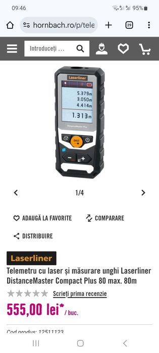 Telemetru cu laser și măsurare unghi 80m