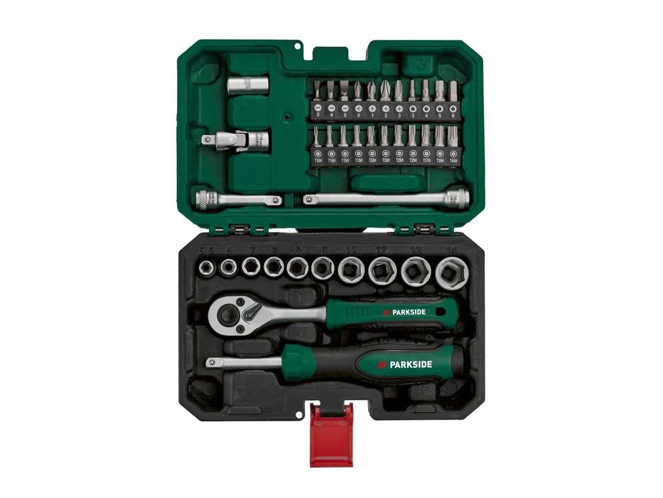 PARKSIDE комплект тресчотка,отвертка,удължител-1/4'' с вложки и битове-общо 38 части,гедоре