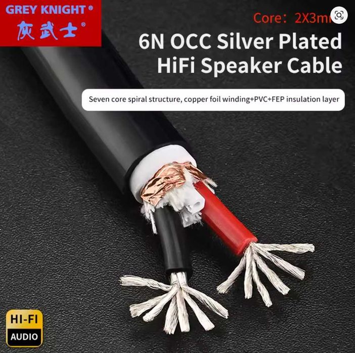 Cablu hi-fi audiophile 2 x 3mm GREY KNIGHT MKII 6N pure copper