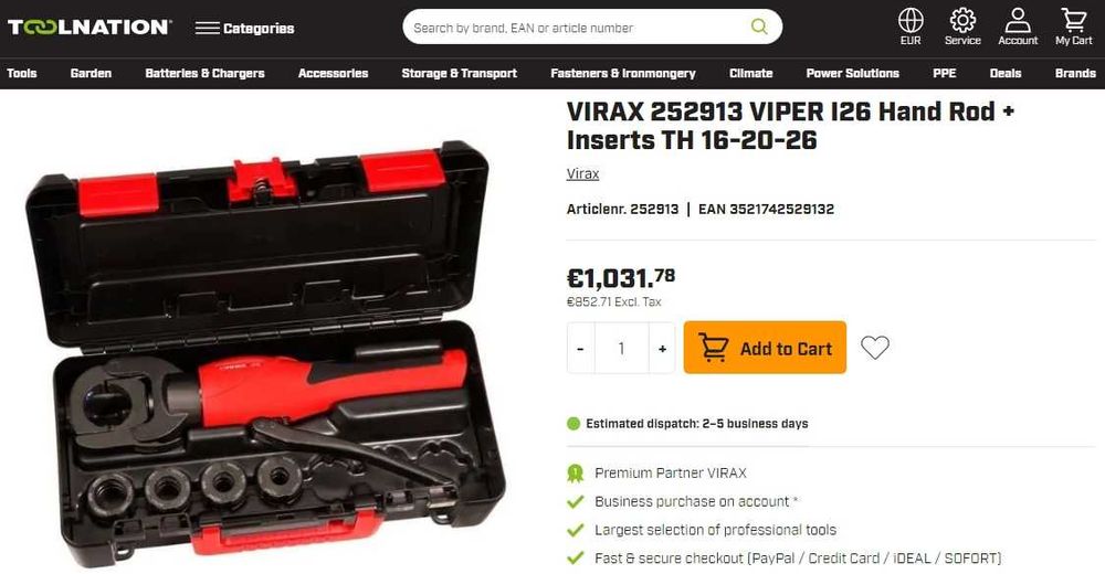 Virax i26 - Ръчна хидравлична преса за тръби и фитинги TH16-TH20-TH26-V12-V14-V16-V18-V22
