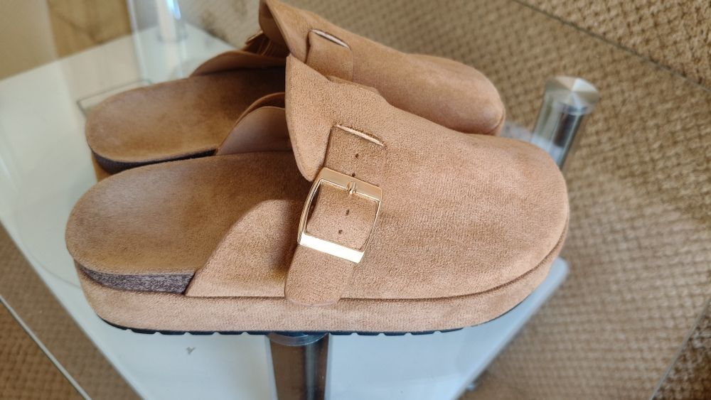 Papuci Casual De Dama, Din piele intoarsa ecologica 36