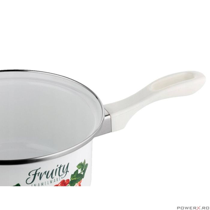 Cratita Kalina, emailata, din otel carbon, cu coada, alba, 16cm-1.15L,