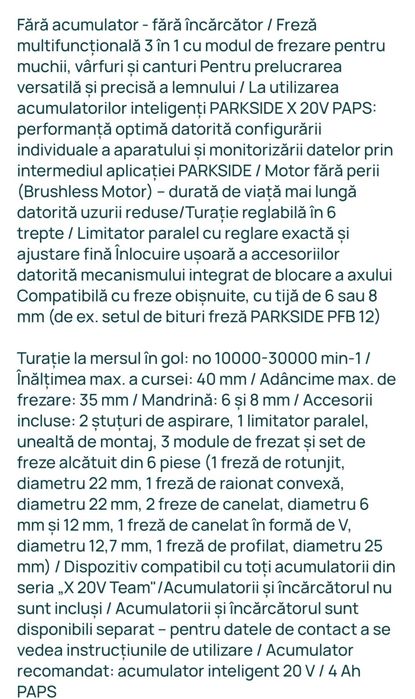 Freză multifuncțională parkside performance 20v