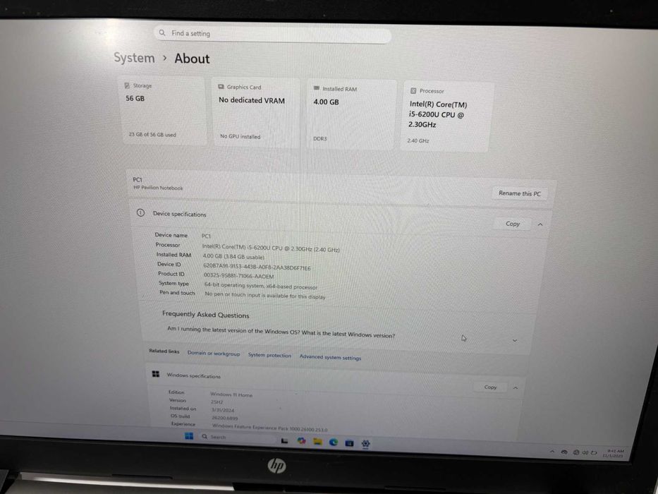 Лаптоп - HP Pavilion , Intel Core i5 6200U, RAM 4GB DDR3, SSD 64GB /L1