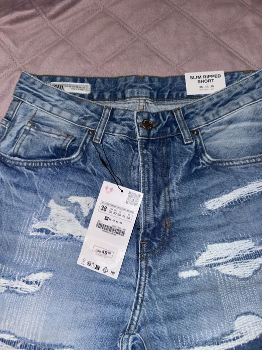 Мъжки къси дънкови панталони Zara – размер 38, син деним