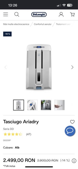 Vând dezumidificator De’Longhi DD230P,