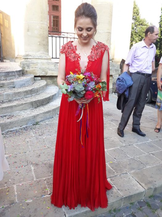 Rochie lunga matase cu pliseuri