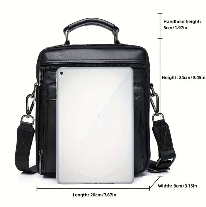 Мъжка елегантно/практична и голяма бизнес чанта/Черна естествена кожа