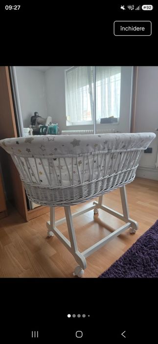 Pătuț din răchită cu echipament pentru bebeluș
