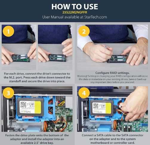 Адаптер StarTechcom Dual M.2 SATA RAID - 2x M.2 SSD към 2.5in SATA
