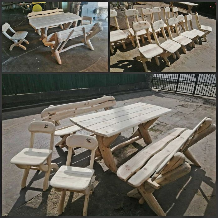 Rustice lemn masiv - Set Masa, Scaun, Banca, Fantana, Crama, Balansoar