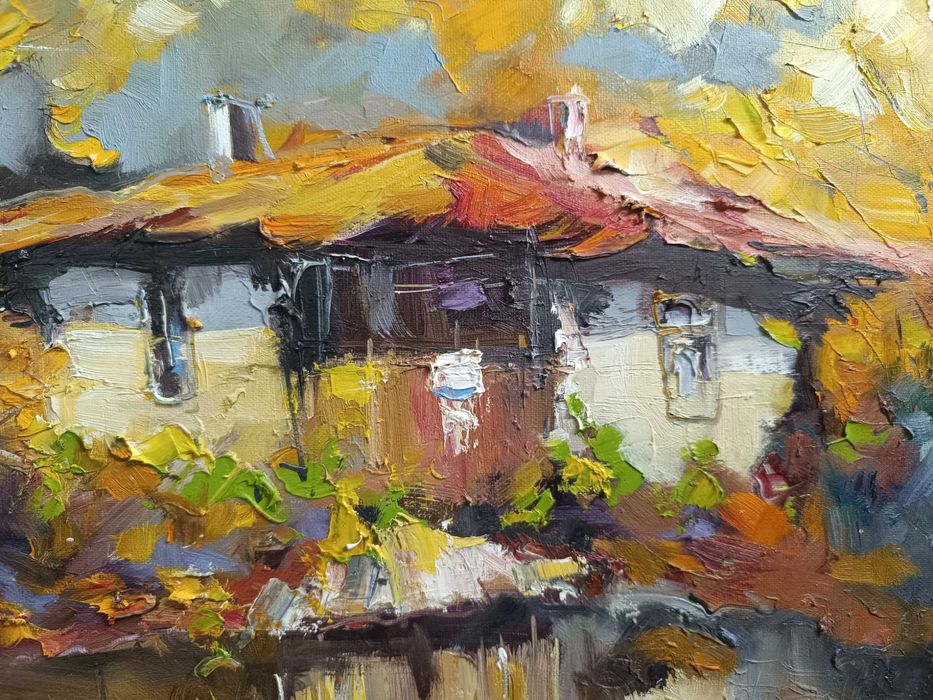 Рисувана, маслена картина на художник Йорданов "Заминаване"