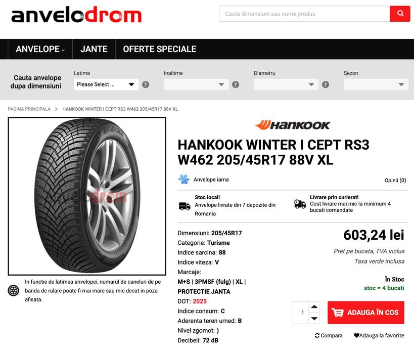 Set Anvelope Iarna - Hankook - RS3 - 205/45R17 88 V XL