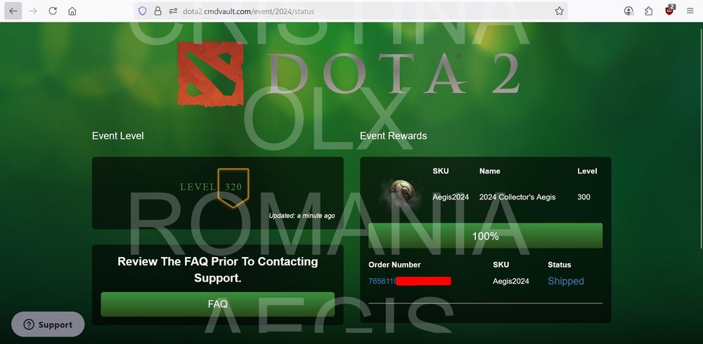 Trofeu original Dota 2 – Aegis of Champions 2024