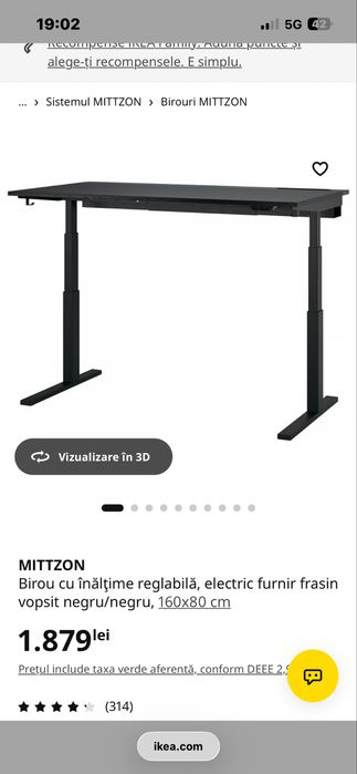 Birou Ikea Mittzon cu inaltime reglabila