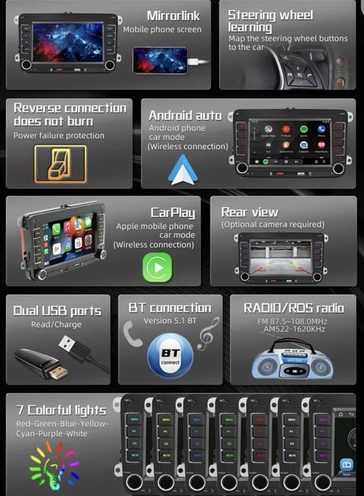 Навигация s Android auto,Carplay + камера за VW,Seat,Skoda