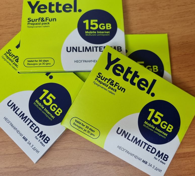 Интернет 15 GB Глобул и Теленор за мобилен телефон и таблет Yettel