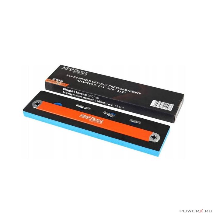 Extensie cheie cu clichet, 39cm, 70Nm, adaptoare 1/4, 3/8, 1/2, Kraft