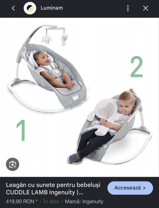 Leagăn cu vibrații și melodii pentru bebeluși BOUTIQUE Ingenuity