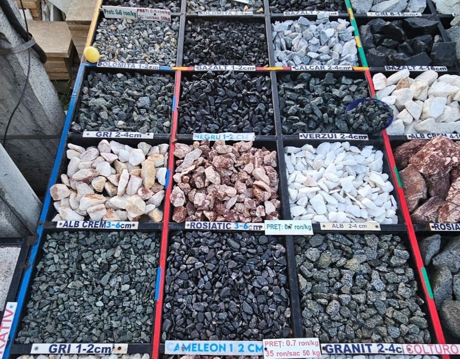 Piatra decorativa rotunjita și colturoasa alb rosiatic gri  bolovanii