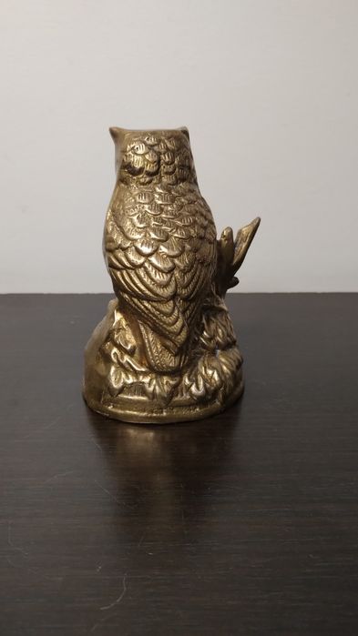 Бронзова фигура Бухал с птичка – декоративна статуетка