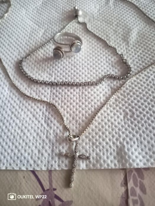 Сребърни бижута,колие,гривна и пръстен.