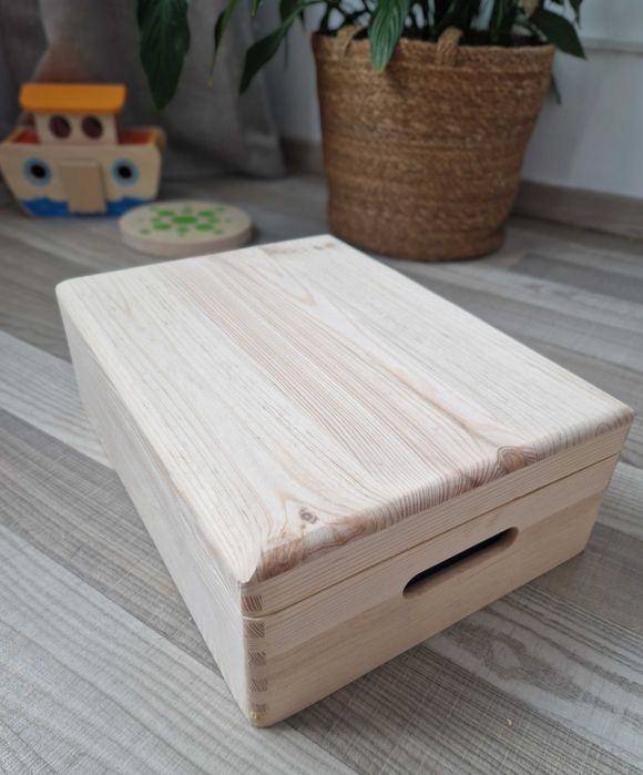 Cutie lemn pin cu capac si manere laterale, 40 x 30 x 14 cm