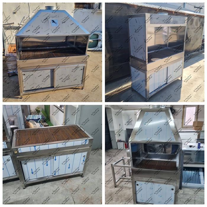 Gratar, gratare inox pe carbuni, lemne cu hota si dulap, cu samota