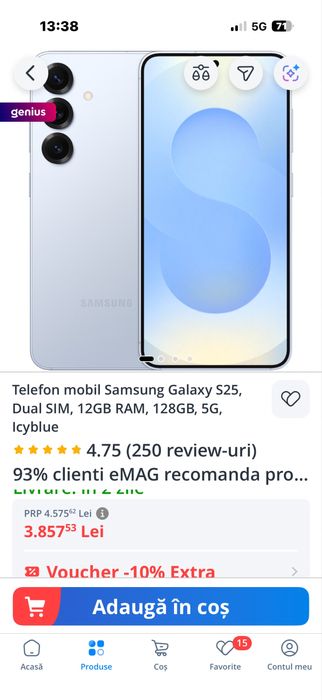 Samsung Galaxy S25 icyblue 128gb,sigilat,factura/garantie 2 ani Orange