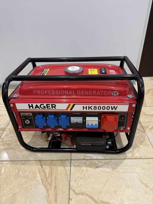 Продавам чисто нов трифазен бензинов генератор HAGER HK8000W.