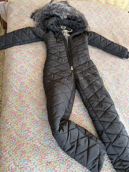 Зимен гащеризон с пух и естествен косъм – като нов, размер S (EU 36 / BG 44)