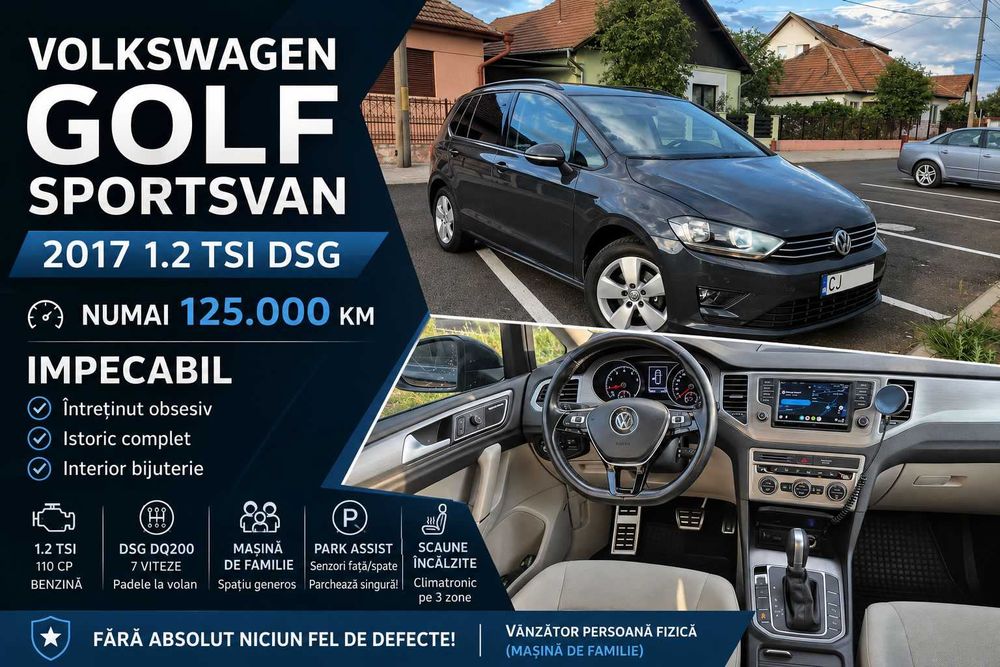 Volkswagen Golf Sportsvan 1.2 TSI DSG – Impecabil, întreținut obsesiv, istoric, numai 125.000 km