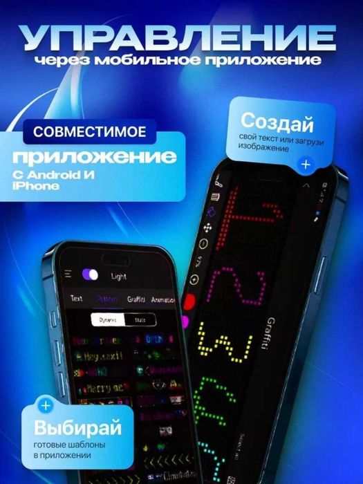 LED-экран для авто 59×12 см, 500+ гиф и фраз, управление с телефона