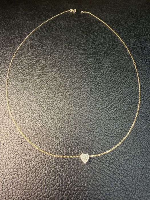 Колие сърце с кубични циркони от жълто злато 14К чисто ново gold 585