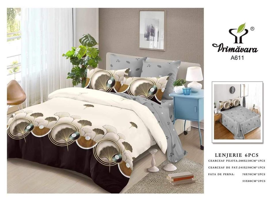 Lenjerie pat finet 6 piese+ pilota 200x230 cm + 2 perne 50x70cm 
Tot
