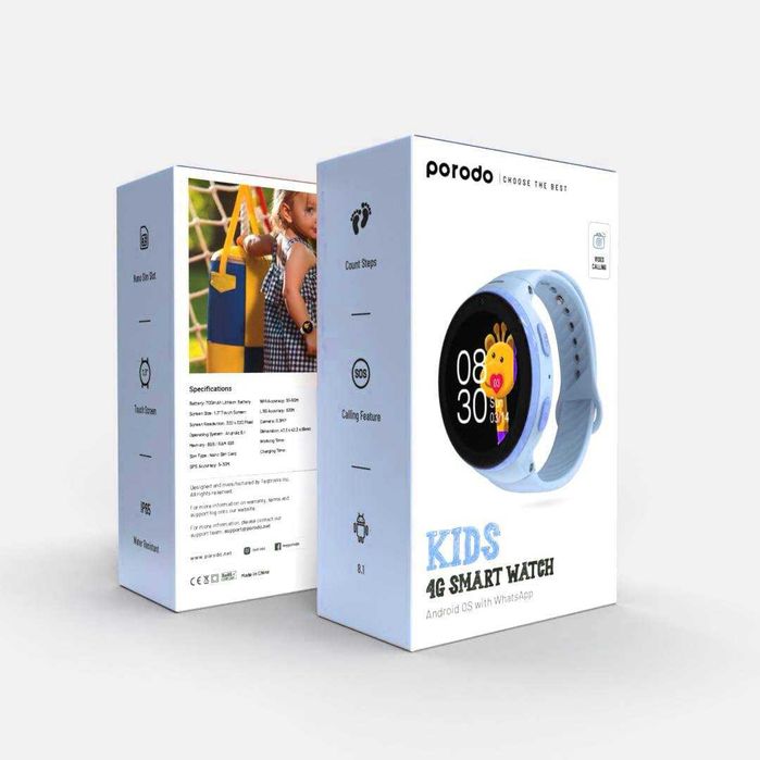 Детские смарт-часы Porodo Kids 4G GPS Wi-Fi SIM Card. Есть доставка
