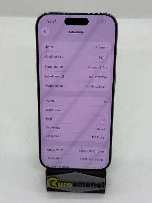 Telefon mobil Apple iPhone 16 Pro, 128GB, 5G, Natural Titanium -A-