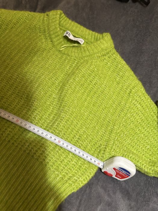 Zara пуловер s размер цвят лайм с вълна
