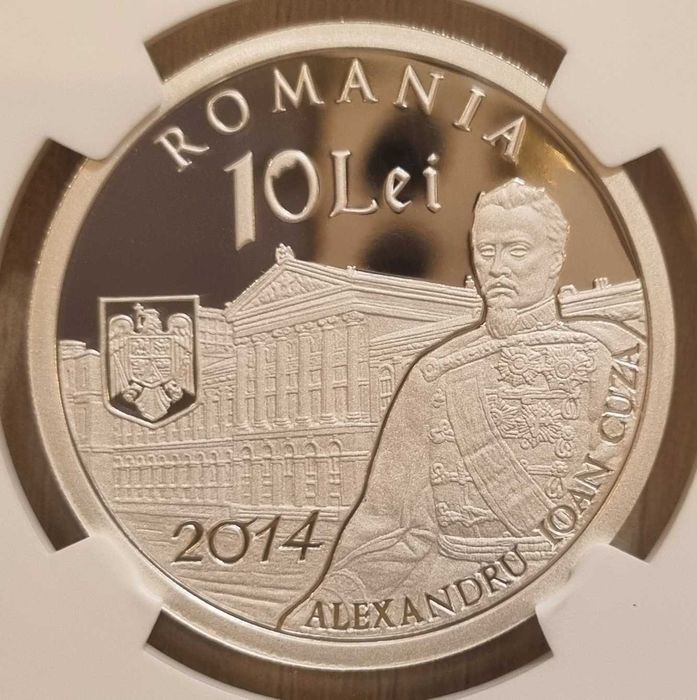 Moneda BNR 10 lei argint Universitatea Bucuresti gradata NGC PF 69